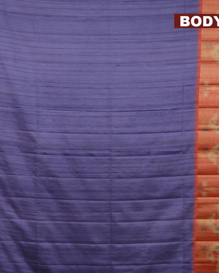 Semi matka saree blue shade and rustic orange with plain body and ikat style border