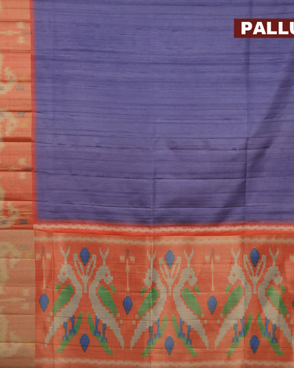 Semi matka saree blue shade and rustic orange with plain body and ikat style border