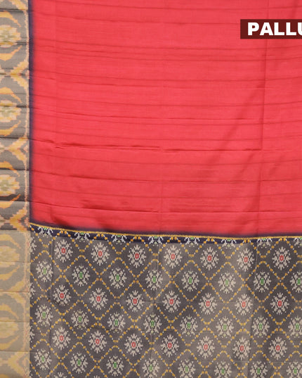 Semi matka saree red and elephant grey with plain body and ikat style border