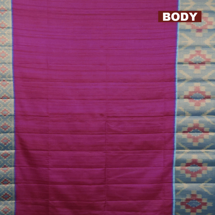Semi matka saree magenta pink and cs blue with plain body and ikat style border