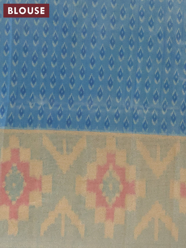 Semi matka saree magenta pink and cs blue with plain body and ikat style border