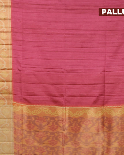 Semi matka saree magenta pink and pale orange with plain body and ikat style border