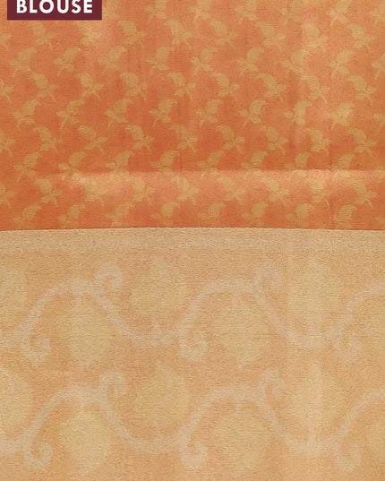 Semi matka saree magenta pink and pale orange with plain body and ikat style border