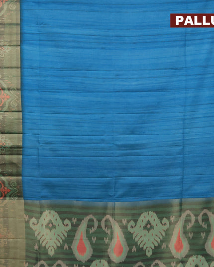 Semi matka saree teal blue and green with plain body and ikat style border