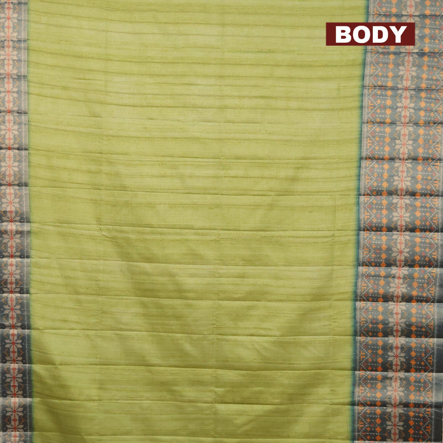 Semi matka saree light green and blue with plain body and ikat style border
