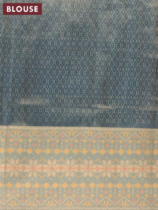 Semi matka saree light green and blue with plain body and ikat style border
