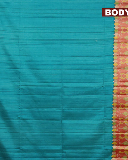 Semi matka saree teal blue and red with plain body and ikat style border