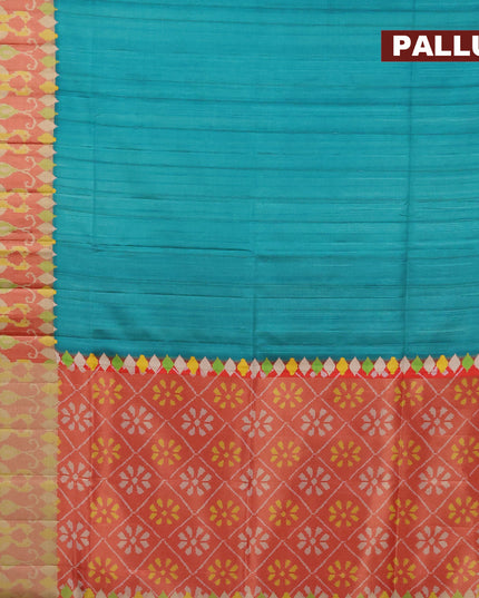 Semi matka saree teal blue and red with plain body and ikat style border