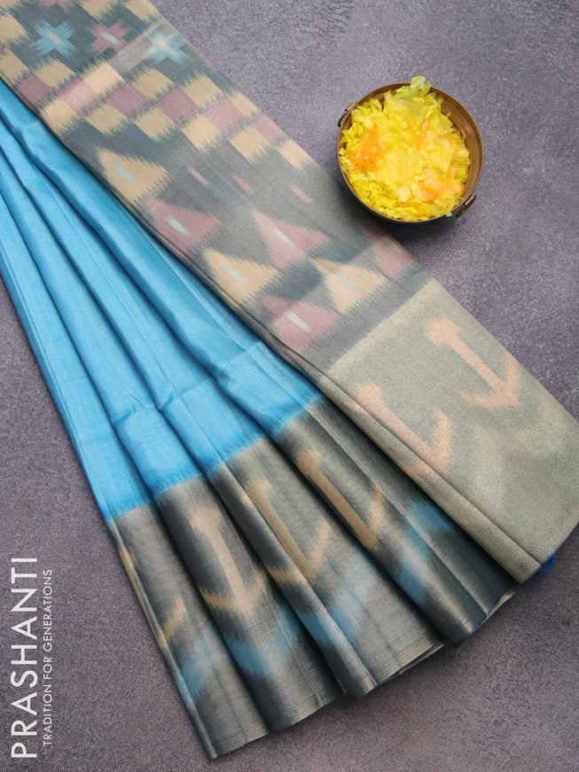 Semi matka saree cs blue with plain body and ikat style border
