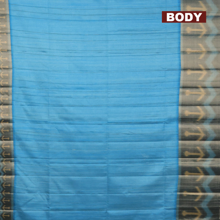 Semi matka saree cs blue with plain body and ikat style border