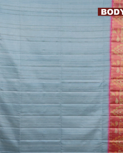 Semi matka saree pastel blue and pink with plain body and ikat style border