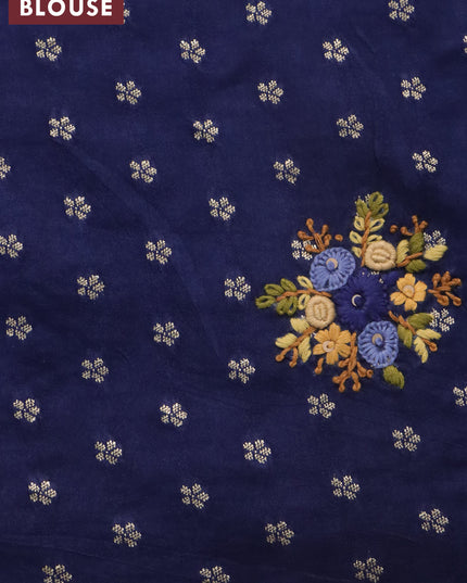 Semi crepe saree dark blue with allover zari checked pattern & embroidery work buttas and small zari woven border