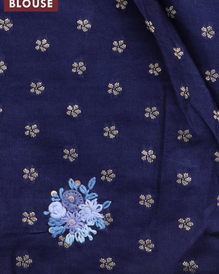 Semi crepe saree dark blue with allover zari checked pattern & embroidery work buttas and small zari woven border