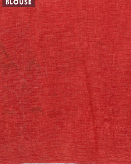 Pure linen saree red shade with allover patola prints and silver zari woven piping border