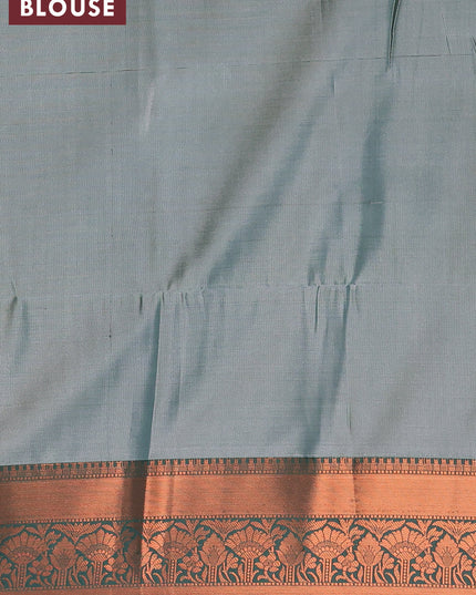 Banarasi semi tussar saree sandal and green with allover ikat weaves and copper zari woven border