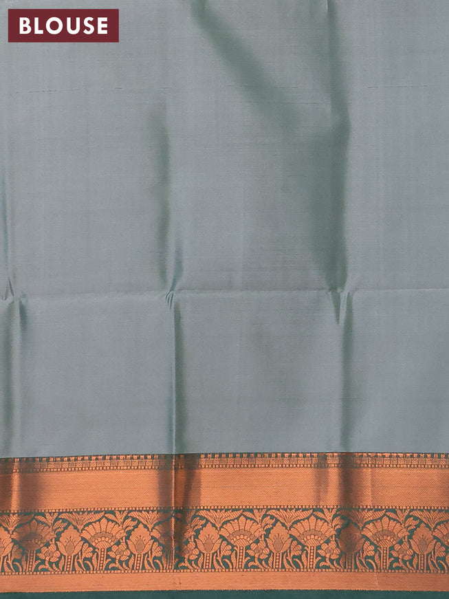 Banarasi semi tussar saree teal blue and green with allover ikat weaves and copper zari woven border