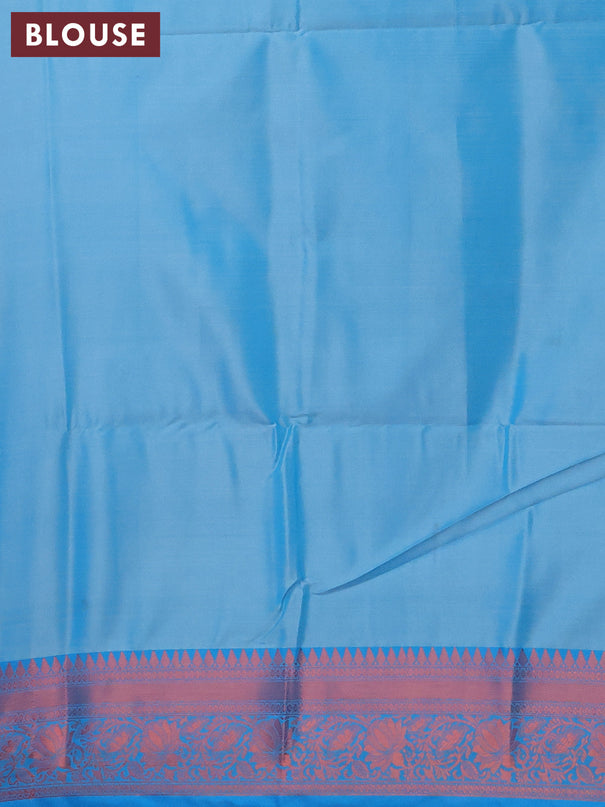 Banarasi semi tussar saree grey and blue with allover ikat weaves and copper zari woven border