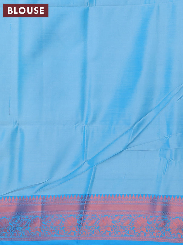 Banarasi semi tussar saree pastel grey and cs blue with allover ikat weaves and copper zari woven border