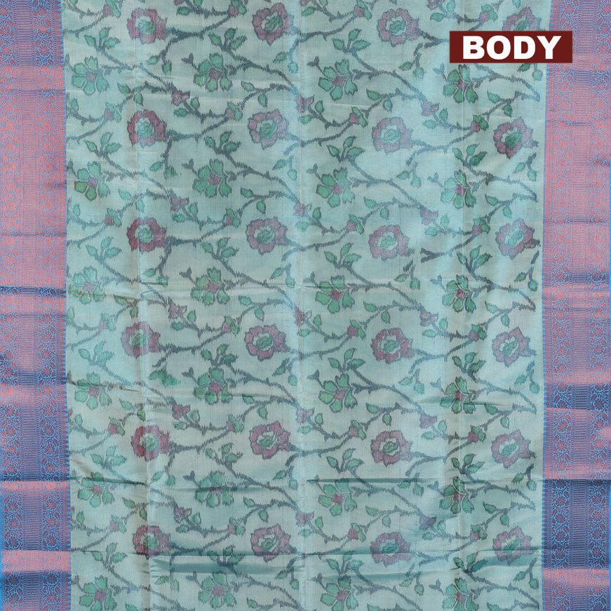 Banarasi semi tussar saree teal shade and cs blue with allover ikat weaves and copper zari woven border