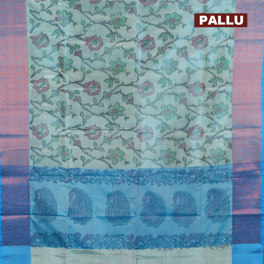 Banarasi semi tussar saree teal shade and cs blue with allover ikat weaves and copper zari woven border