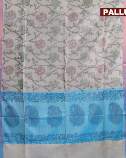 Banarasi semi tussar saree grey and cs blue with allover ikat weaves and copper zari woven border