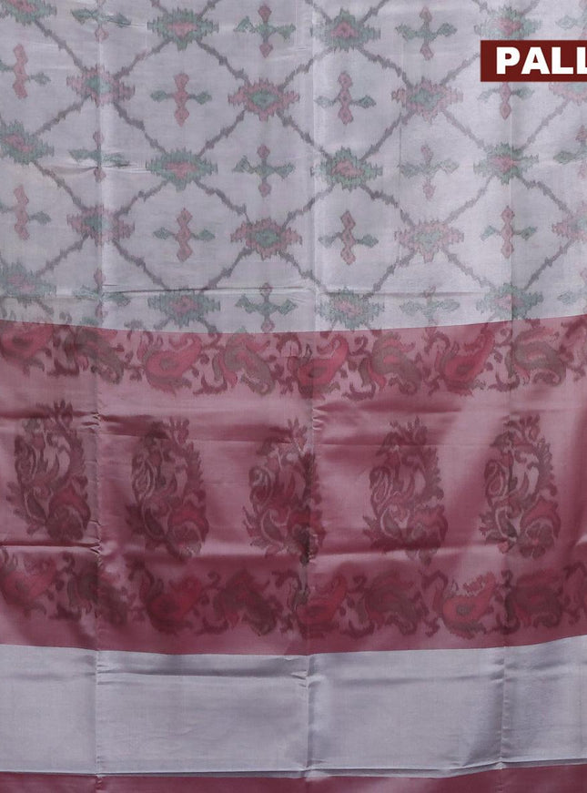 Banarasi semi tussar saree grey and purple with allover ikat weaves and copper zari woven border