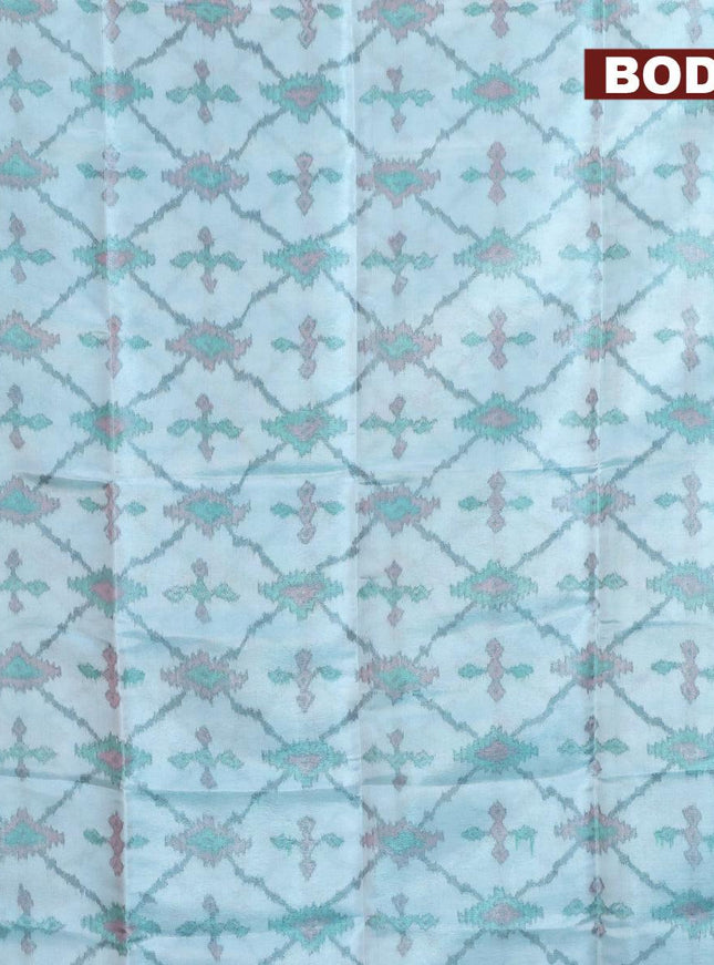 Banarasi semi tussar saree teal blue and wine shade with allover ikat weaves and copper zari woven border