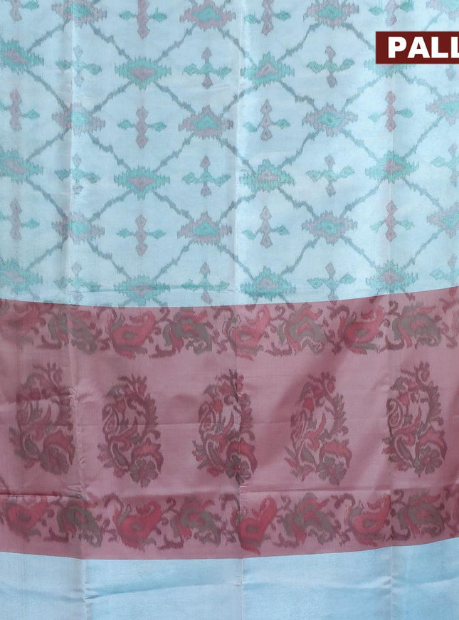 Banarasi semi tussar saree teal blue and wine shade with allover ikat weaves and copper zari woven border