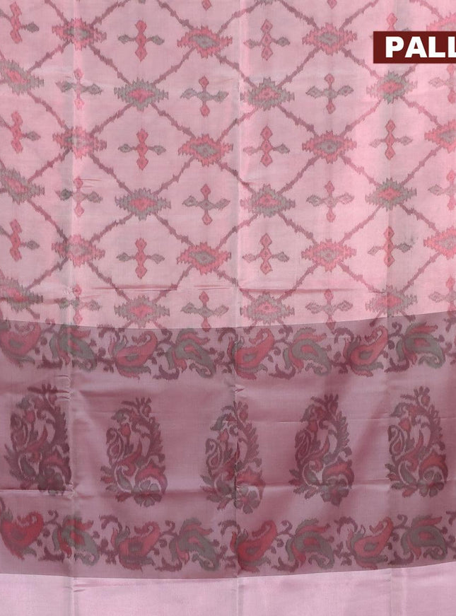 Banarasi semi tussar saree dual shade of pink and wine shade with allover ikat weaves and copper zari woven border