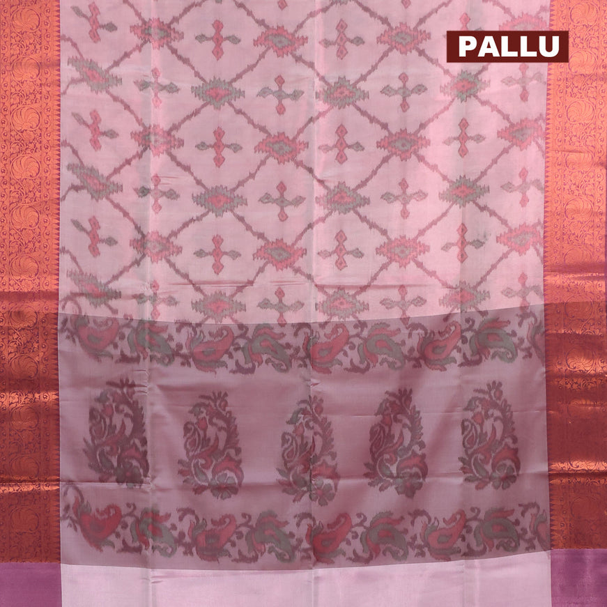Banarasi semi tussar saree dual shade of pink and wine shade with allover ikat weaves and copper zari woven border