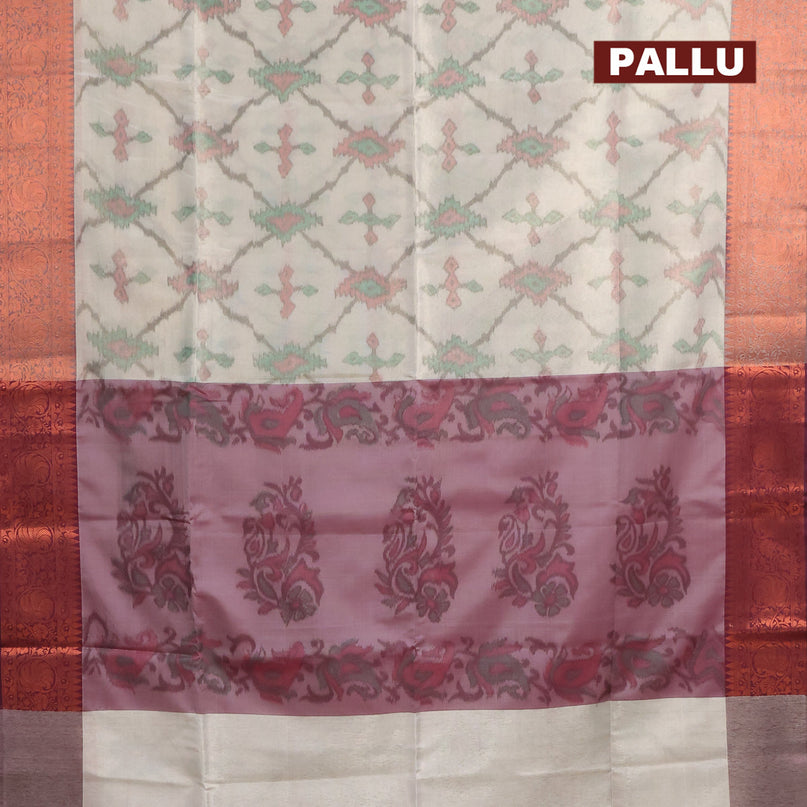 Banarasi semi tussar saree grey and wine shade with allover ikat weaves and copper zari woven border