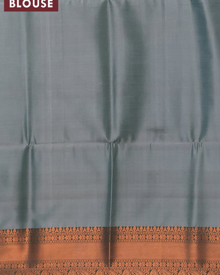 Banarasi semi tussar saree light blue shade and green with allover ikat weaves and copper zari woven border