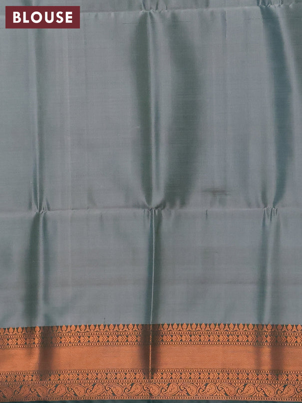 Banarasi semi tussar saree light blue shade and green with allover ikat weaves and copper zari woven border