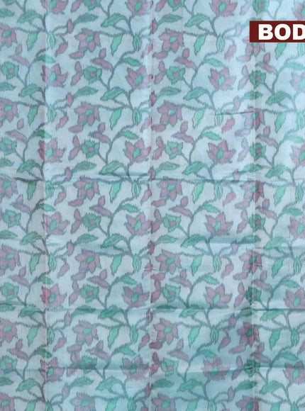 Banarasi semi tussar saree teal blue shade and green with allover ikat weaves and copper zari woven border