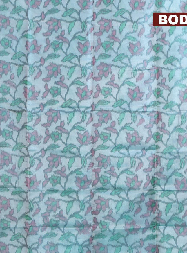 Banarasi semi tussar saree teal blue shade and green with allover ikat weaves and copper zari woven border