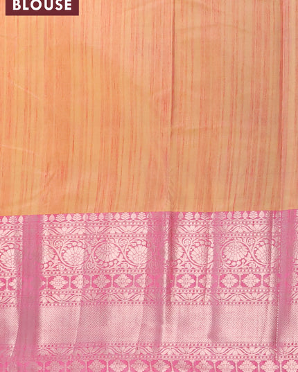 Banarasi semi tussar saree yellow shade and pink with allover ikat weaves and long zari woven border
