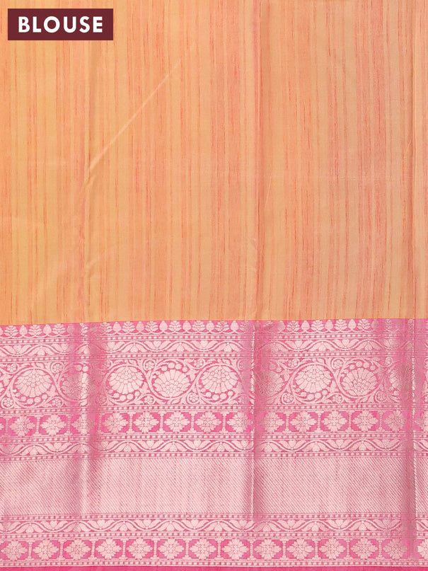 Banarasi semi tussar saree lime green and pink with allover ikat weaves and long zari woven border