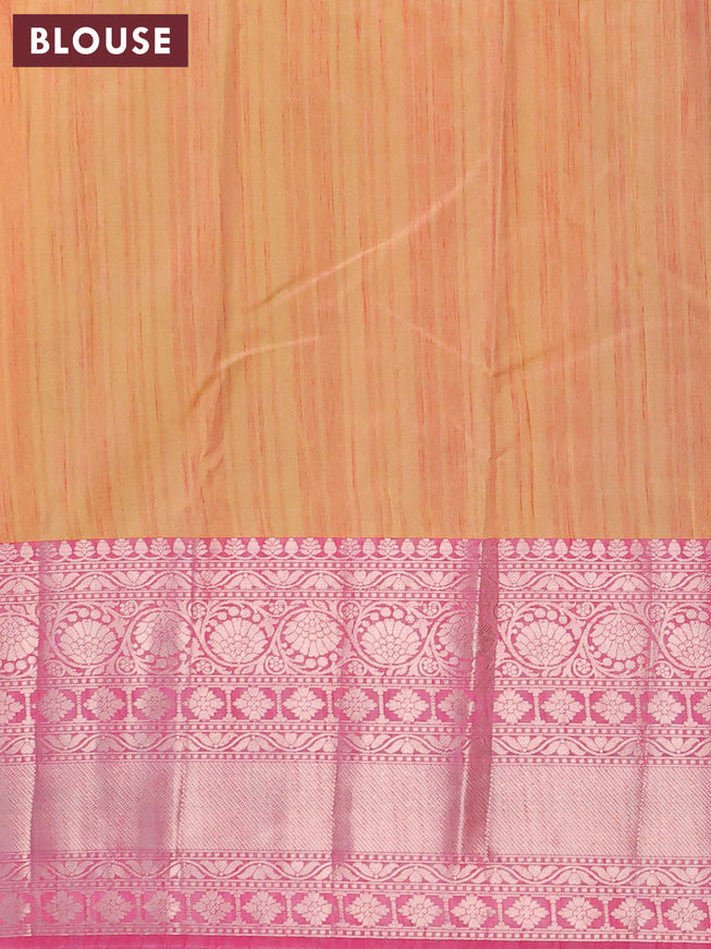 Banarasi semi tussar saree green and pink with allover ikat weaves and long zari woven border