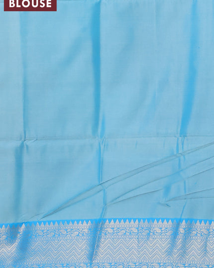 Banarasi semi tussar saree grey and light blue with allover ikat weaves and zari woven border