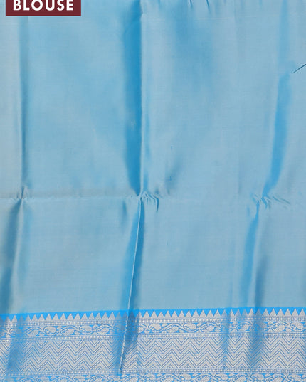 Banarasi semi tussar saree sandal and cs blue with allover ikat weaves and zari woven border