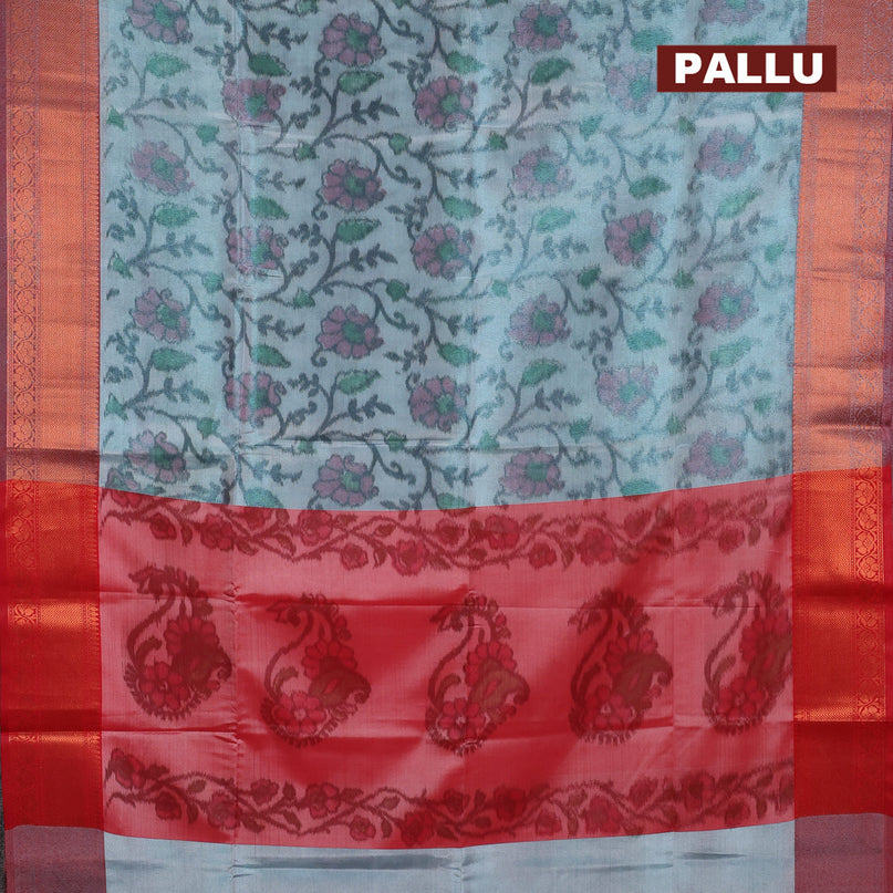 Banarasi semi tussar saree bluish grey and maroon with allover ikat weaves and copper zari woven border