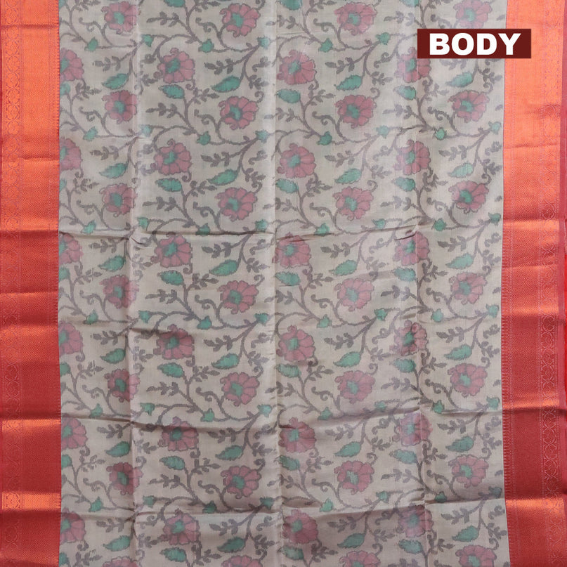 Banarasi semi tussar saree grey and maroon with allover ikat weaves and copper zari woven border