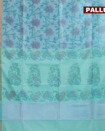 Banarasi semi tussar saree light blue shade and teal green with allover ikat weaves and copper zari woven border