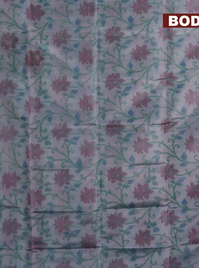 Banarasi semi tussar saree dual shade of grey and teal green with allover ikat weaves and copper zari woven border