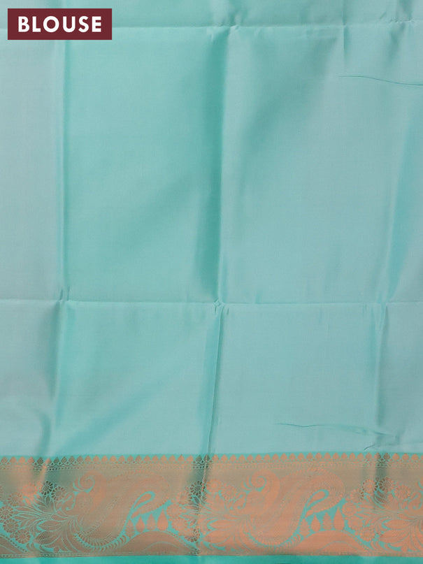 Banarasi semi tussar saree dual shade of greyish pink and teal green with allover ikat weaves and copper zari woven border