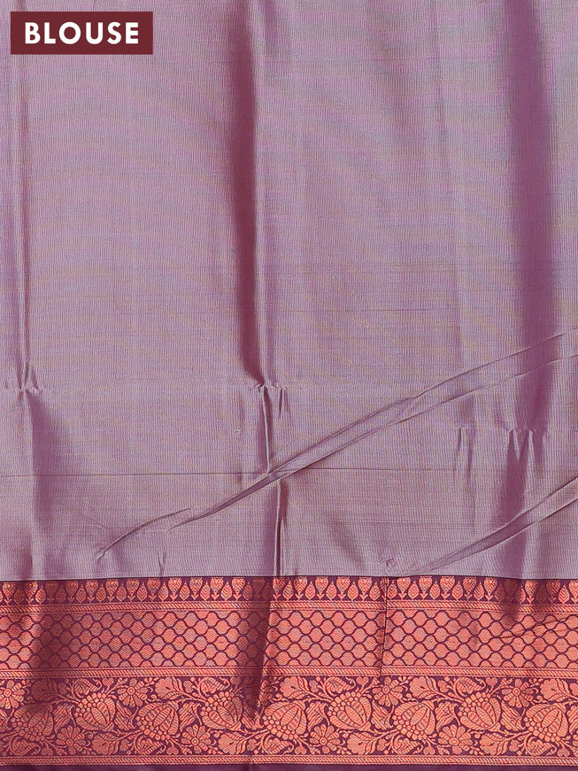 Banarasi semi tussar saree grey shade and deep purple with allover ikat weaves and copper zari woven border