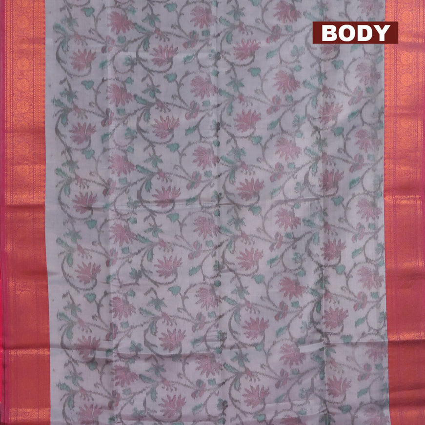 Banarasi semi tussar saree grey and pink with allover ikat weaves and copper zari woven border