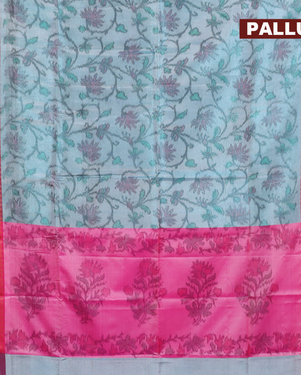Banarasi semi tussar saree light blue and pink with allover ikat weaves and copper zari woven border