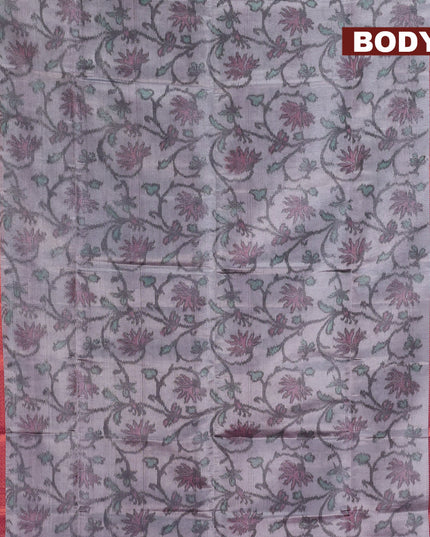Banarasi semi tussar saree pastel grey and pink with allover ikat weaves and copper zari woven border