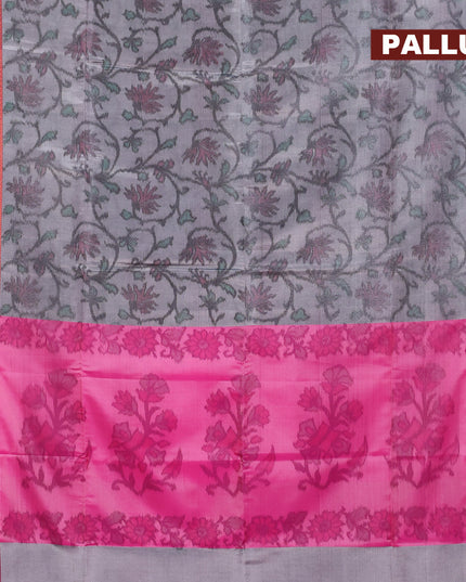 Banarasi semi tussar saree pastel grey and pink with allover ikat weaves and copper zari woven border